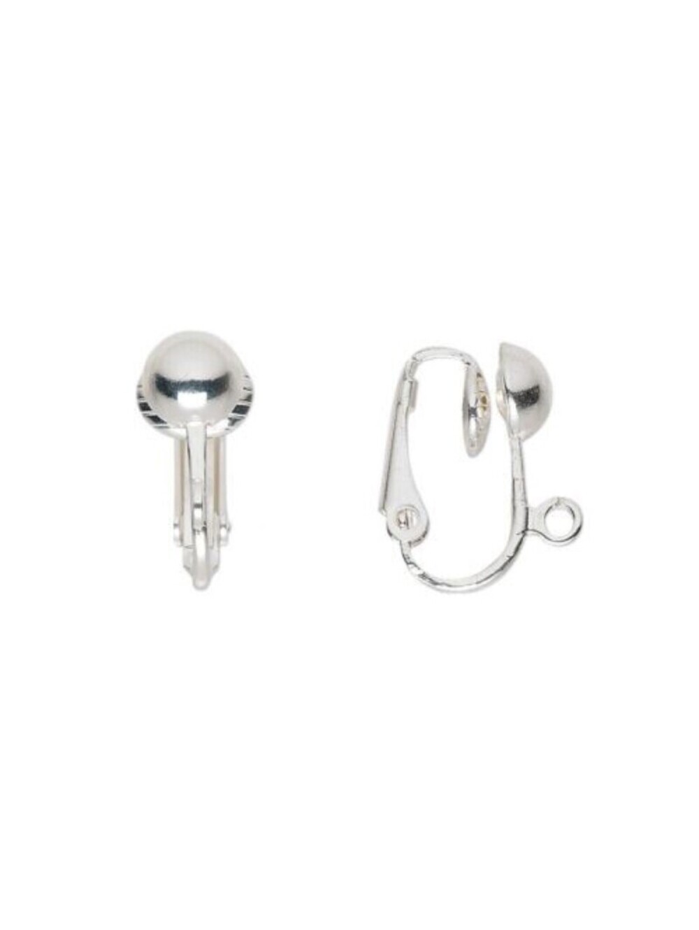 Clip On Earring Hooks Findings Silver Plated 6mm Half Ball 4pcs